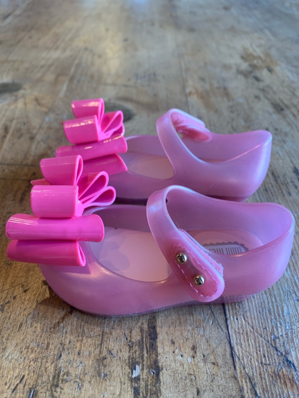 Mini Melissa Pink Jelly Mary Jane Shoes with Layered Bow - Picture 8 of 16
